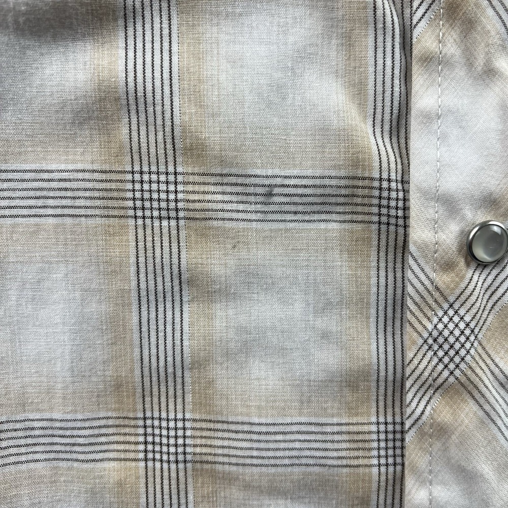 Roper Men's XL Western Pearl‎ Snap Beige Plaid Long Sleeve Shirt Silver Threads - Picture 7 of 10